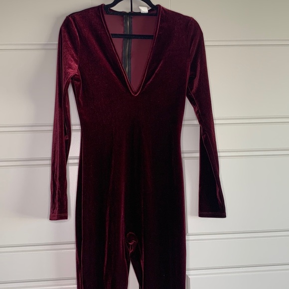 Velvet Burgundy Jumpsuit - Picture 3 of 4